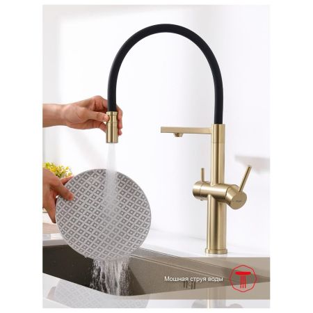 Смеситель для кухни с подключением фильтра Raglo R20.63.03, золотой сатин, артикул R20.63.03