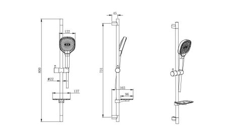 Душевой гарнитур 3jet 73см AQUATEK, матовый черный AQ2021MB, артикул AQ2021MB