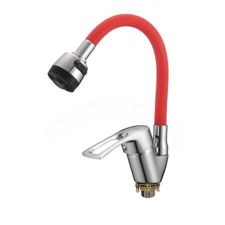 Смеситель для кухни с гибким изливом D-Lin D150422-4T, хром/красный, артикул D150422-4T