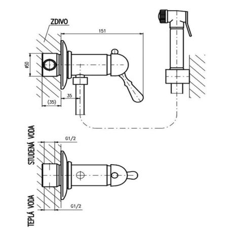 Гигиенический душ со смесителем Rav Slezak LABE L047SM, бронза, артикул L047SM