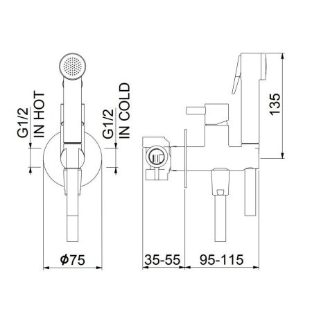 Гигиенический душ со смесителем Webert Elio EL870303560PVC, черный, артикул EL870303560PVC