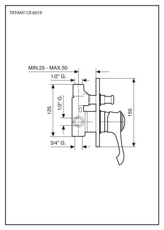 Emmevi Tiffany, встраиваемый смеситель для душа на 2 выхода, с дивертером, цвет черный-хром, артикул 6019NC