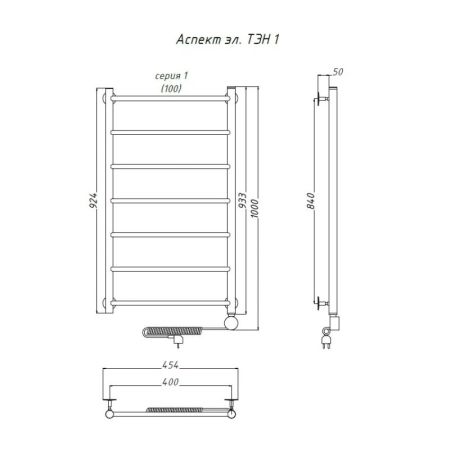 Электрический полотенцесушитель Тругор Аспект 1 элТЭН 100x40 Хром, артикул Аспект1/элТЭН10040