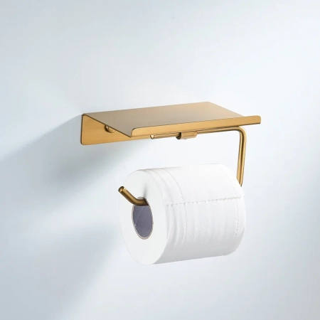 Держатель для туалетной бумаги с полочкой Shevanik SG5705G-1, золотой сатин