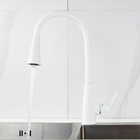 Смеситель для кухни с гибким изливом Raffine F313C-1, белый