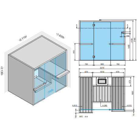 Effegibi Air 60 Био-Сауна 217x162xh213см, отделка: осина натуральная, артикул BI 90 60 0001