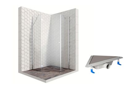 Душевой уголок Ambassador Diamond 12011111L-ST7, пятиугольный, угловой трап, 90х90