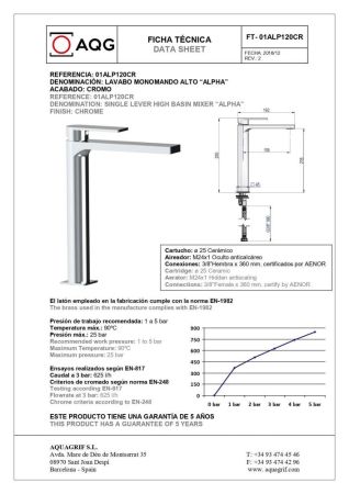 AQG Alpha, высокий однорычажный смеситель для раковины без донного клапана, цвет хром, артикул 01ALP120CR