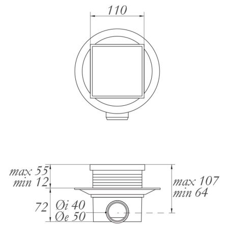 Трап душевой 112х112 мм с гидрозатвором и декоративн. решеткой бронза, артикул 24890
