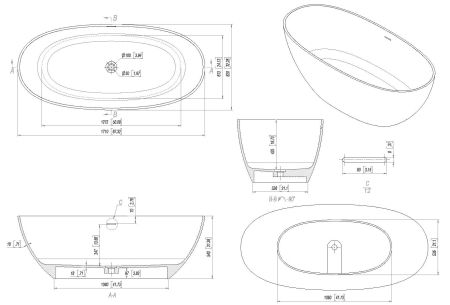 Ванна из искусственного камня Allen Brau Solid Stone Krion Oval 170x80 2.35003.21, артикул 2.35003.21
