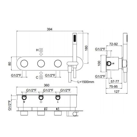 Внутрення часть, Carimali, для смесителя c держателем для душа, на 5 выходов, цвет-хром