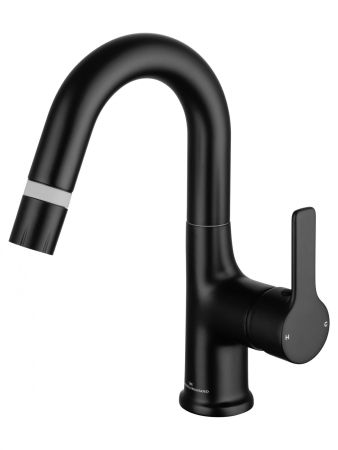 Смеситель для раковины с выдвижным изливом WONZON & WOGHAND, Черный матовый (WW-FE01L212-MB), артикул WW-FE01L212-MB