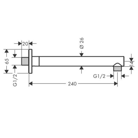 Держатель верхнего душа, Hansgrohe, Vernis, вид-настенный, вынос, материал-твердая латунь исполнение: угол 90°, соединительная резьба G ½, мм-240, цвет-хром, артикул 26405000