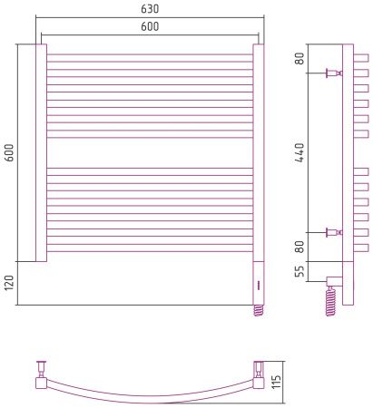 Полотенцесушитель электрический АРКУС 3.0 600х600 МЭМ правый (Без покрытия)