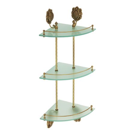 CLEOPATRA Полка c галереей угловая тройная, стекло матовое/бронза, артикул 16640