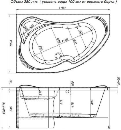 Акриловая ванна Aquanet Capri 170x110 L, артикул 00203914