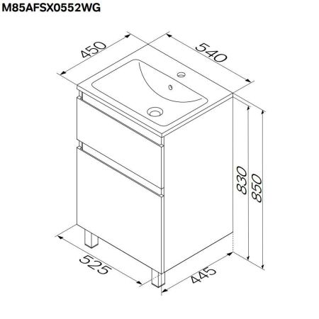 M85AFSX0552WG X-Joy, База под раковину, напольная, 55 см, 2 ящика, белый глянец, артикул M85AFSX0552WG