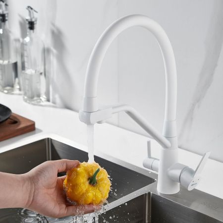 Смеситель для кухни с подключением фильтра Shevanik S968C, белый, артикул S968C