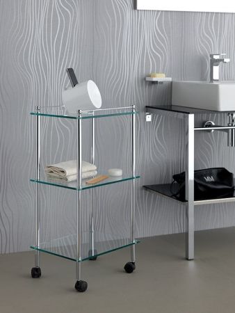 Stil Haus, 3-х ярусная стеклянная этажерка на колесах, цвет бронза, артикул 1146(25)