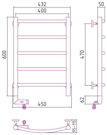 Полотенцесушитель электрический "ГАЛАНТ 2.0" 600х400 / МЭМ левый (Без покрытия), артикул 00-5200-6040