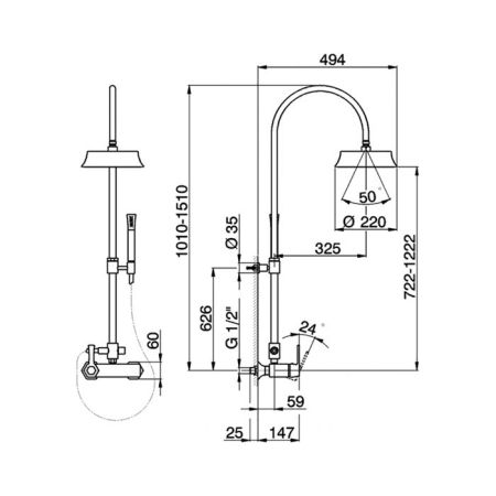 CISAL Cherie Настенная душевая система:однорычажный смеситель для душа,верхний душ,ручной душ с держателем и шлангом, цвет хром/черный матовый, артикул CH0040546T