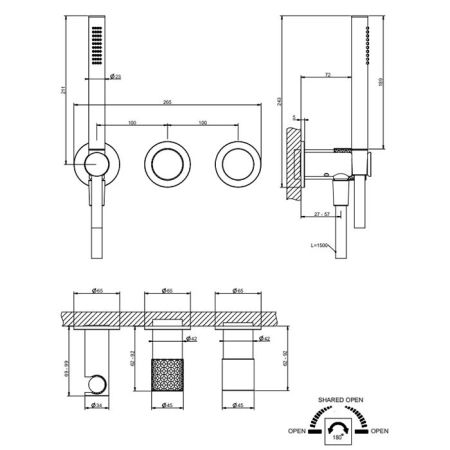 GESSI HABITO INTRECCIO Смеситель настенный встраиваемый, однорычажный, с переключателем на 2 положения, с ручным душем, настенным держателем, цвет хро, артикул 70138#031