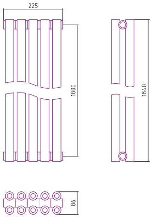 Отопительный радиатор ЭСТЕТ-00 н/ж 1800х225 / 5 сек (БЕЛЫЙ), артикул 12-0332-1805