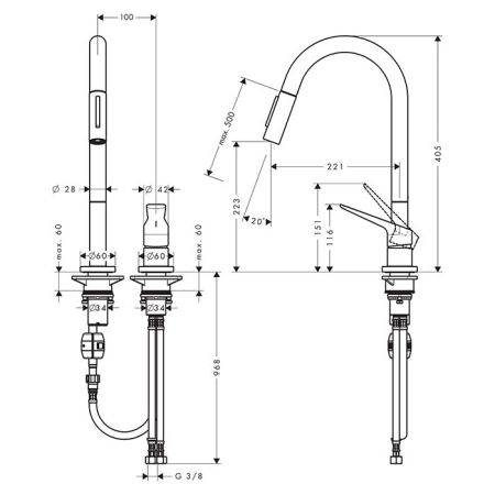 AX CitterioКухонныйСмеситель для 2 отв, в.душ, Eco, пст, артикул 34824800