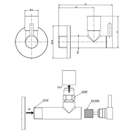 GESSI Запорный кран-фильтр для подвода воды к смесителю, круглый, цвет хром, артикул 01411#031