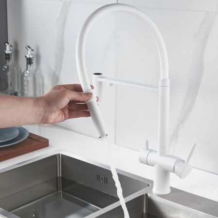 Смеситель для кухни с подключением фильтра Shevanik S178C, белый