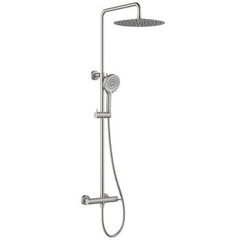 Смеситель Lemark Beluga для душа с регулируемой высотой штанги и лейкой верхнего душа «Тропический дождь» (LMF-8025B-BN)