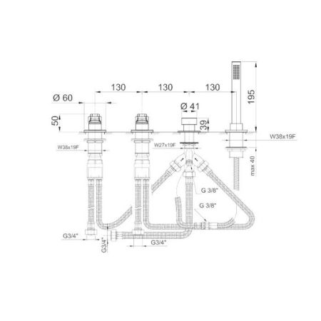 Fantini AL/23 Смеситель на борт ванны, 4 отв., без излива, цвет: хром, артикул 26 02 B267