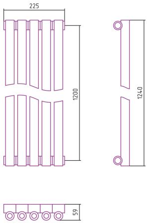 Отопительный радиатор ЭСТЕТ-0 н/ж 1200х225 / 5 сек (Матовое ЗОЛОТО), артикул 032-0331-1205