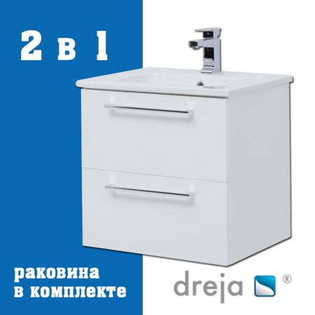 Тумба с раковиной подвесная Dreja Gio 60 см, белый, артикул 77-0101W-com