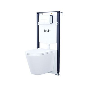 Комплект 3в1: подвесной унитаз, инсталляция и клавиша смыва белая, Basic, IDDIS (BASC030i73)