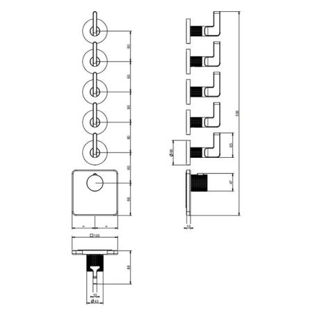 GESSI INCISO Встраиваемый термостатический смеситель на 5 источников, резьба 3/4" (внешние части), цвет: золото, артикул 58220#246