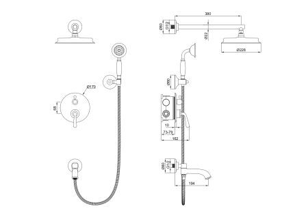 Душевая система встраиваемая WONZON & WOGHAND STEAM, Брашированное золото (WW-88939008-BG), артикул WW-88939008-BG