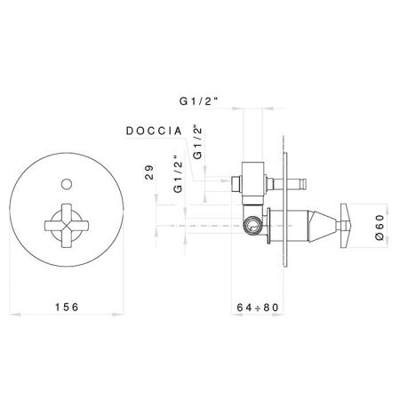 Nicolazzi Star Смеситель для душа встроенный , с девиатором, цвет хром (без внутр части)
