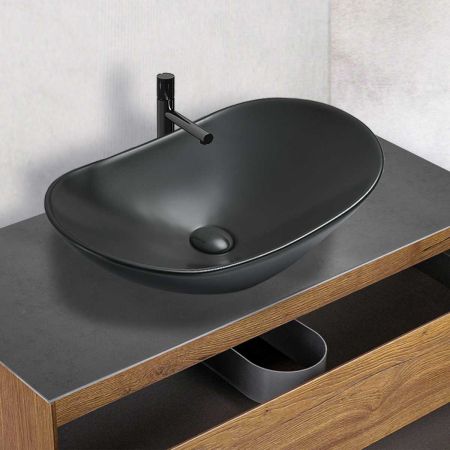 Раковина керамическая Vincea VBS-508MB, 615*360*155, накладная, цвет черный матовый, артикул VBS-508MB