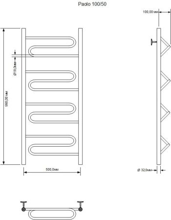 Полотенцесушитель водяной Aquanet Paolo 1000x500, хром, артикул 00266734