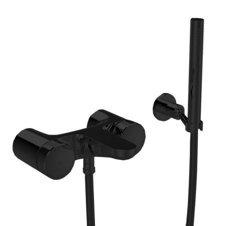 Fima Carlo Frattini Texture Collection Смеситель для ванны, настенный, с ручным душем, цвет: чёрный матовый, артикул F5604HNS