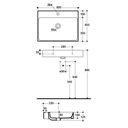 KERASAN Cento раковина 60х45 без отв подвесная/накладная, белый