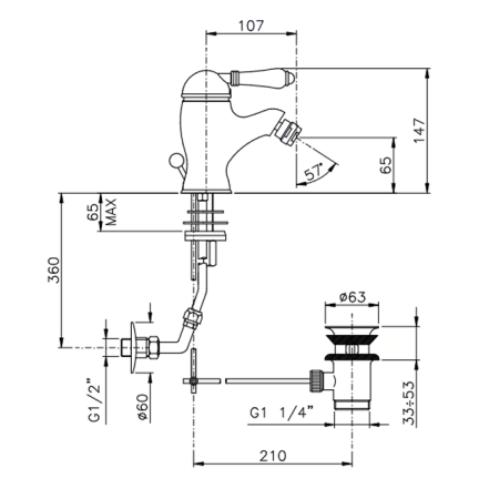 Nicolazzi El Capitan Смеситель для биде на 1 отверстие, с донным клапаном, цвет хром