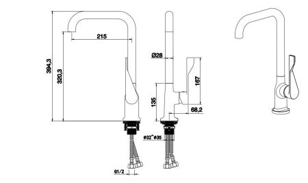 Смеситель для кухни AQUATEK (квадратный излив) AQ1083CR, артикул AQ1083CR