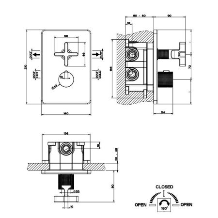 GESSI INCISO Встраиваемый термостатический смеситель на 2 источника, резьба 1/2" (внешняя часть), цвет: хром, артикул 58234#031