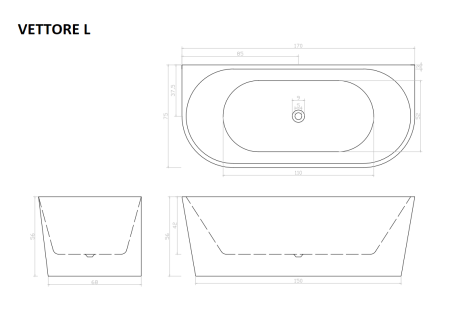 Ванна VETTORE W акриловая приставная Cerutti SPA (1700x750x560)
