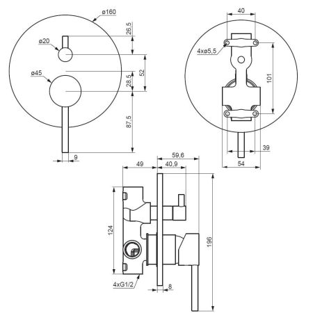 367100300 Scandinavian Pure, встраиваемый смеситель для ванной - душа, чёрный, артикул 367100300