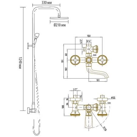Душевая система Bronze de Luxe Royal 10121R Бронза, артикул 10121R
