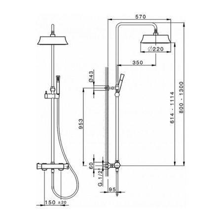 CISAL Cherie Настенная душевая система:термостатический смеситель для душа,верхний душ,ручной душ с держателем и шлангом, цвет хром, артикул CEC8201021