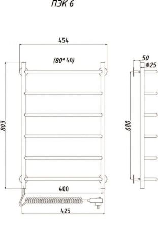 Электрический полотенцесушитель Тругор ПЭК 6 80x40 Хром